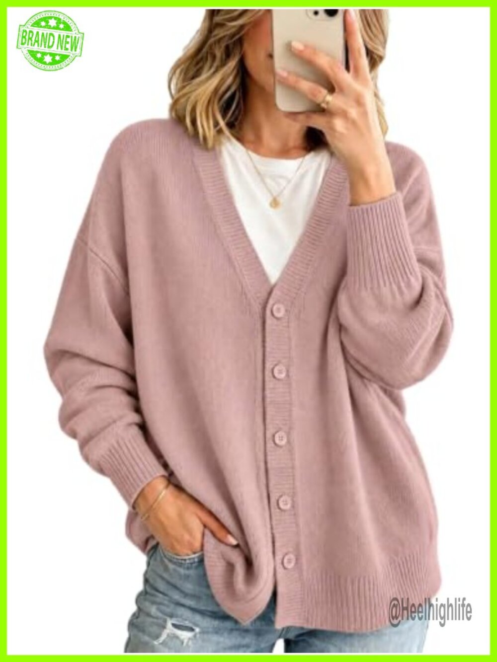 Oversized Open Front Cardigan Sweater Button V Neck Long Sleeve Knit
